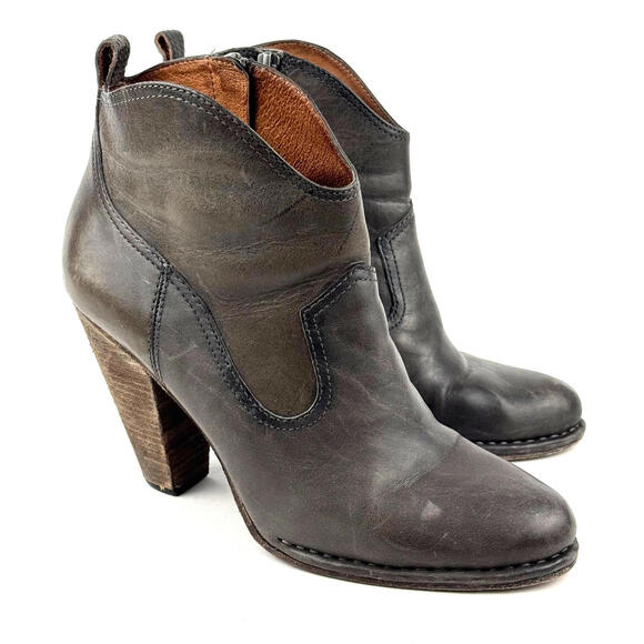 Frye Shoes - FRYE Madeline Short Moto Boots Womens 11M Smoke Gray Leather Heels Zip EUC